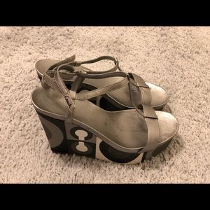 Black and Gray Coach wedges